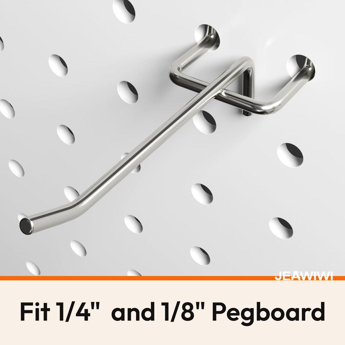 JEAWIWI pegboard hooks in garage setup for easy tool access.