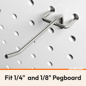 JEAWIWI pegboard hooks in garage setup for easy tool access.