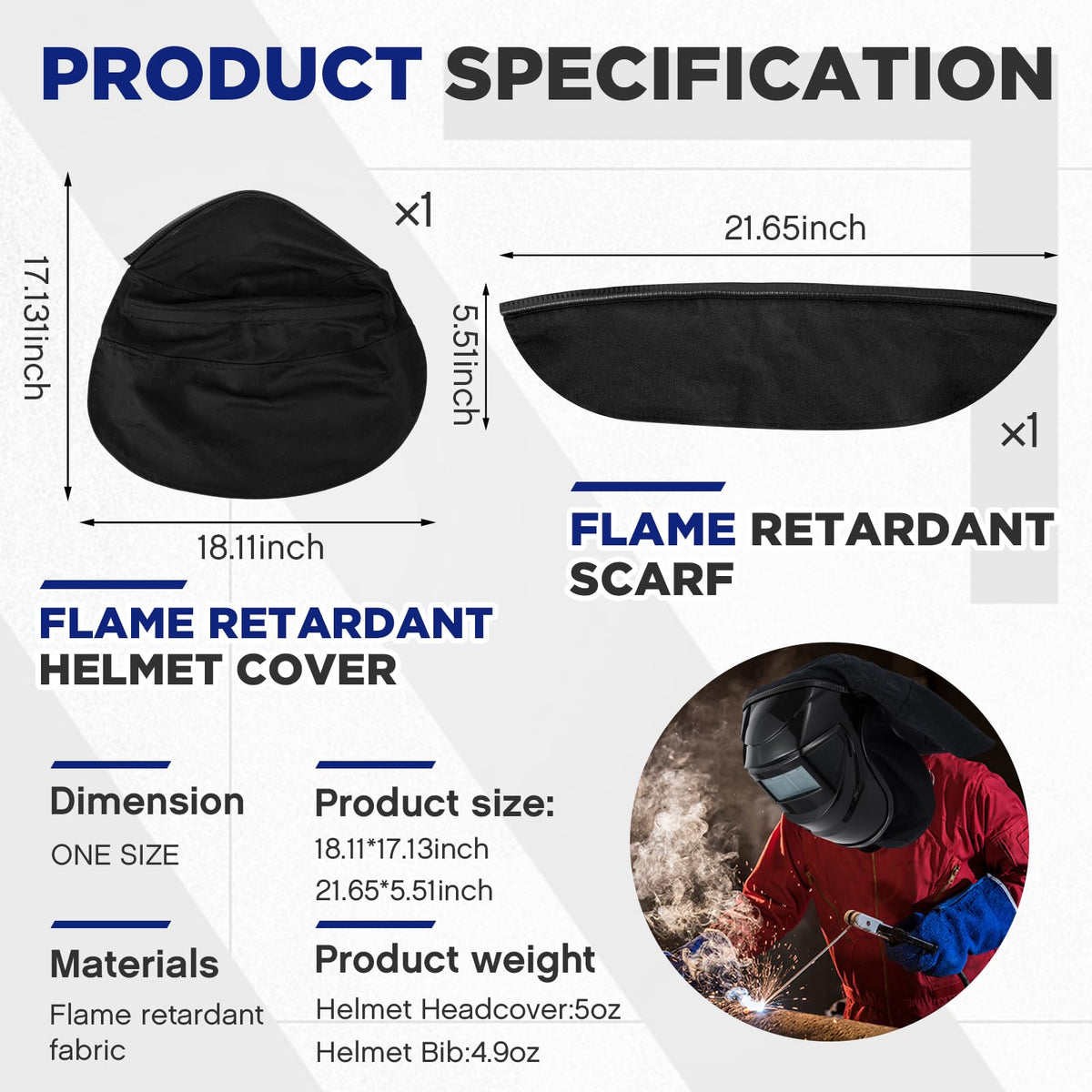 Jecery welding helmet bib in classic black demonstrating neck protection