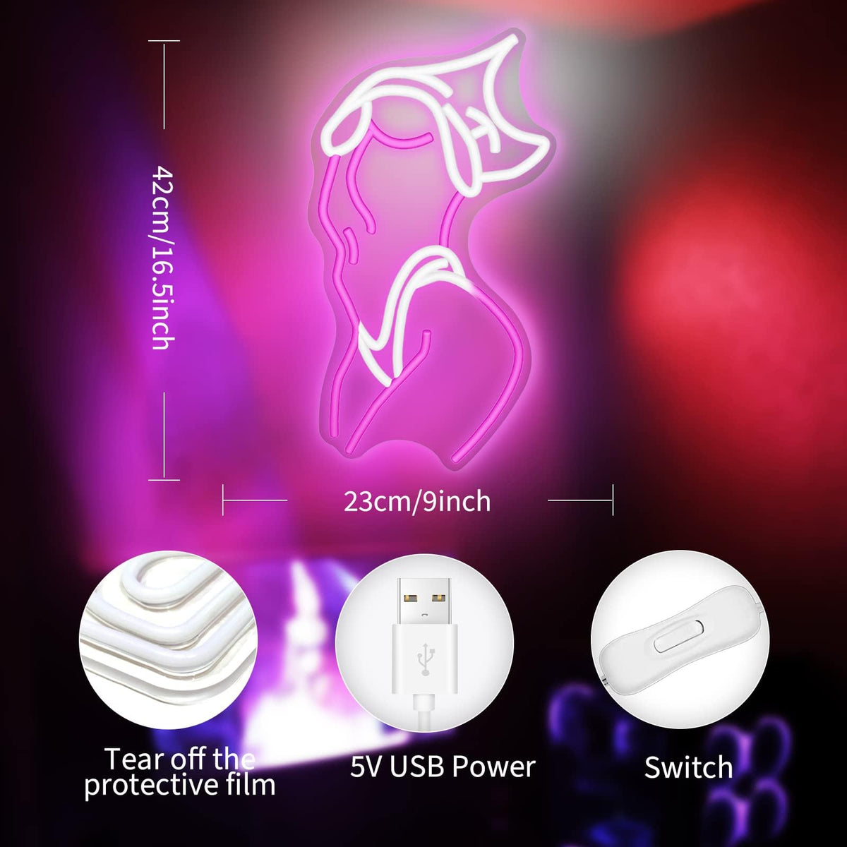 JEDAEMEN USB-powered neon sign with dimmable control for adjustable brightness.