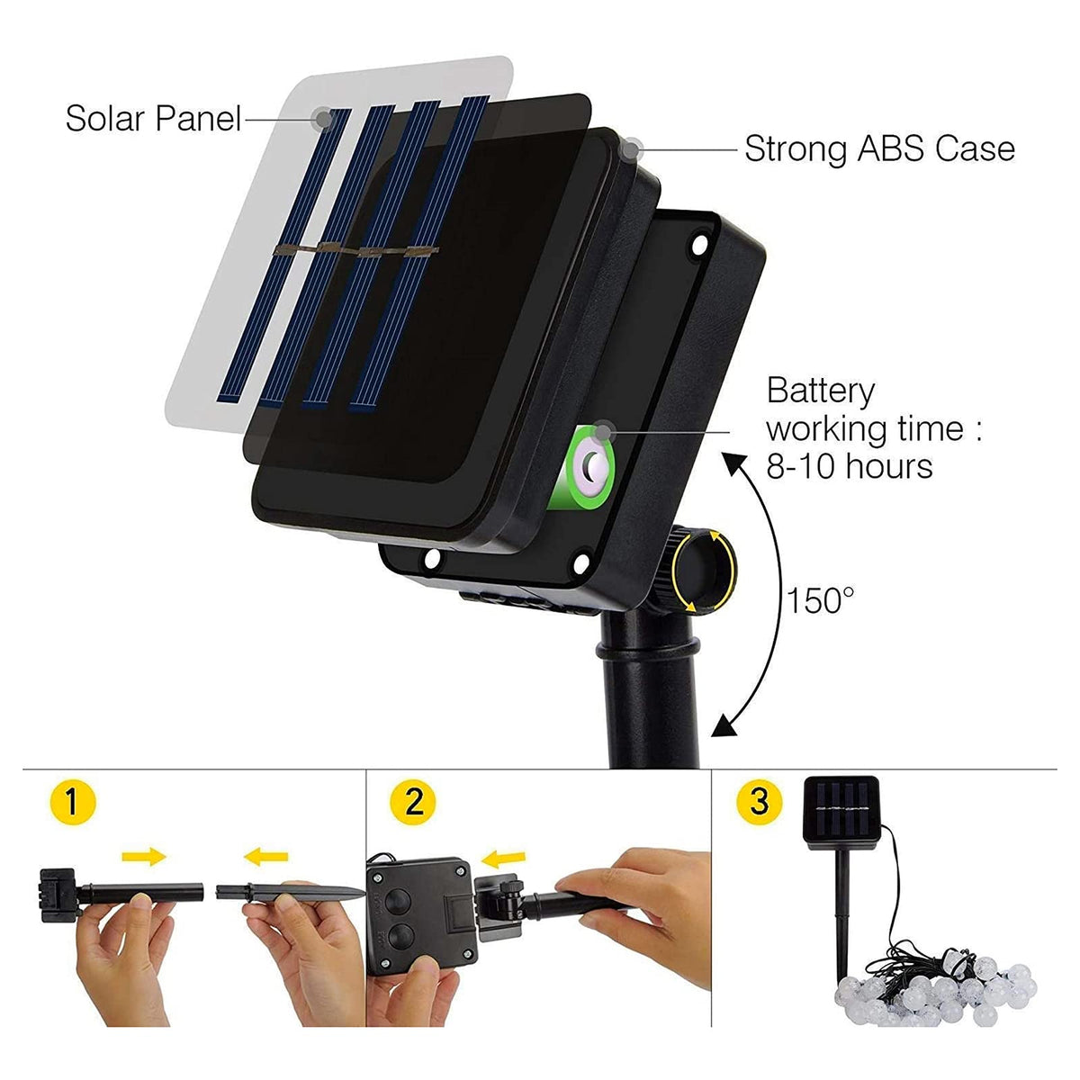 Jedavai solar panel powers the lights, charging by day for effortless evenings.