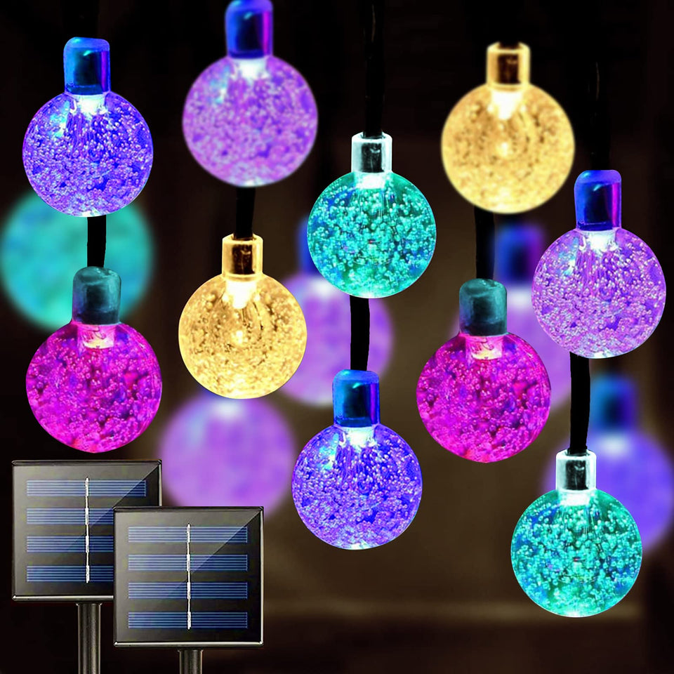 Jedavai solar string lights outdoor two-pack with energy-saving multi-color glow for patios