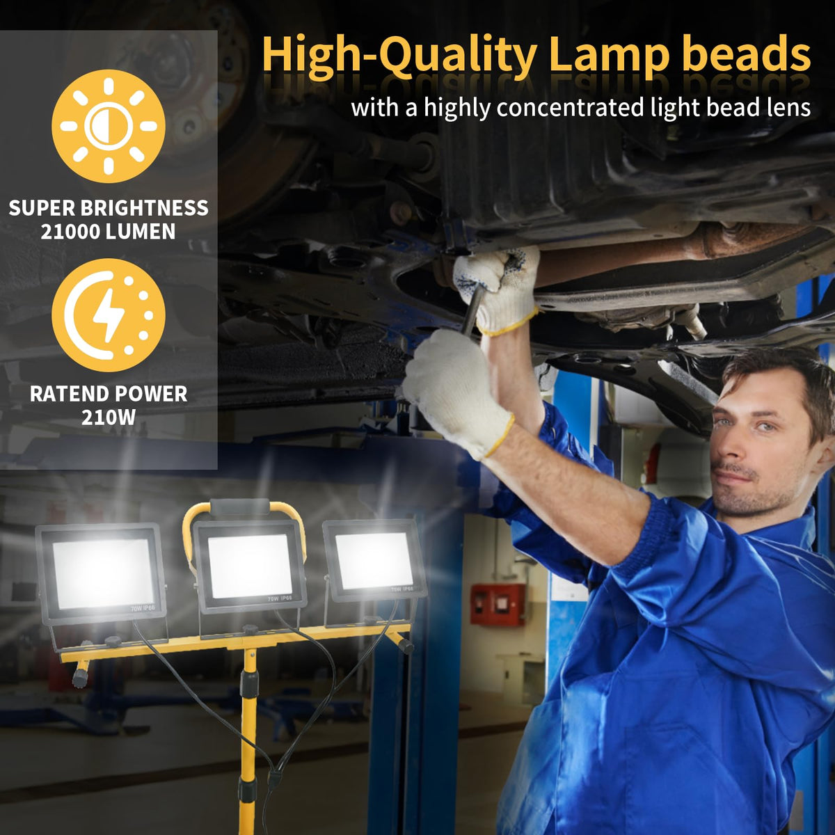 Jefedana LED work stand extended to reach overhead lighting.