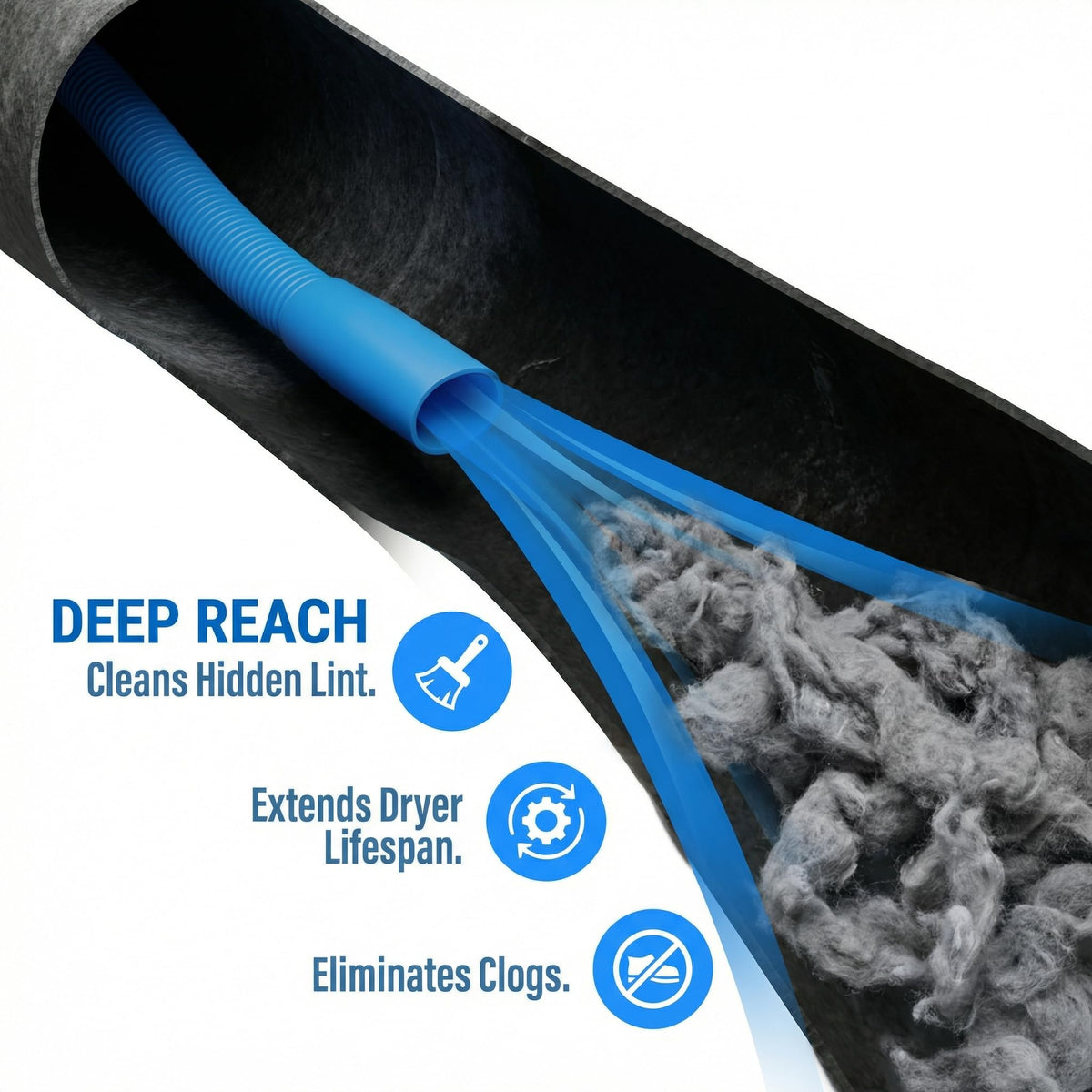 Jegkzovc dryer vent brush tool helps dislodge stubborn lint from tight bends.