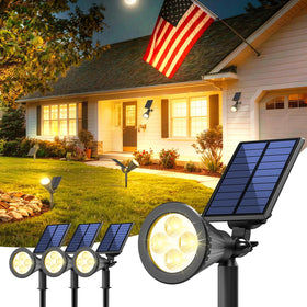JEJOT solar light highlights a flagpole for dramatic nighttime landscaping