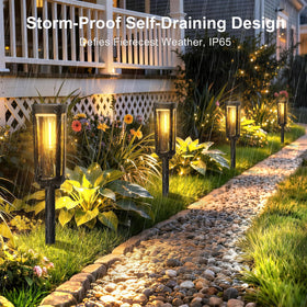 JEJOT solar pathway light emits a warm-white glow for inviting ambience.