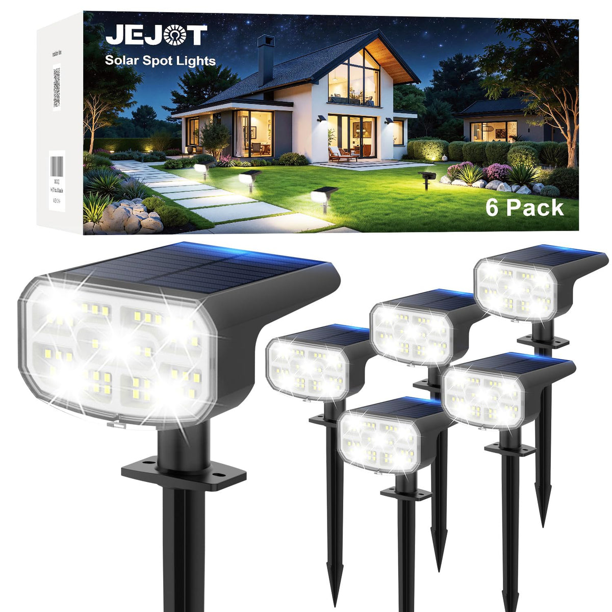 JEJOT outdoor IP65 solar spot light pack delivering durable landscape illumination
