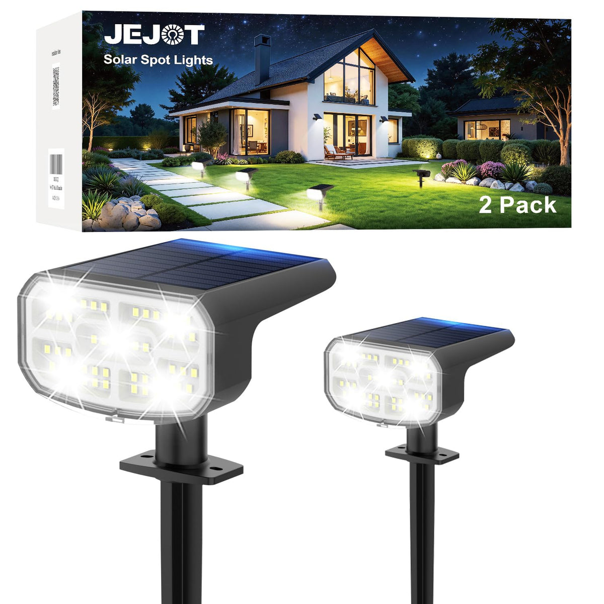 JEJOT outdoor IP65 solar spotlight with stake for easy garden lighting