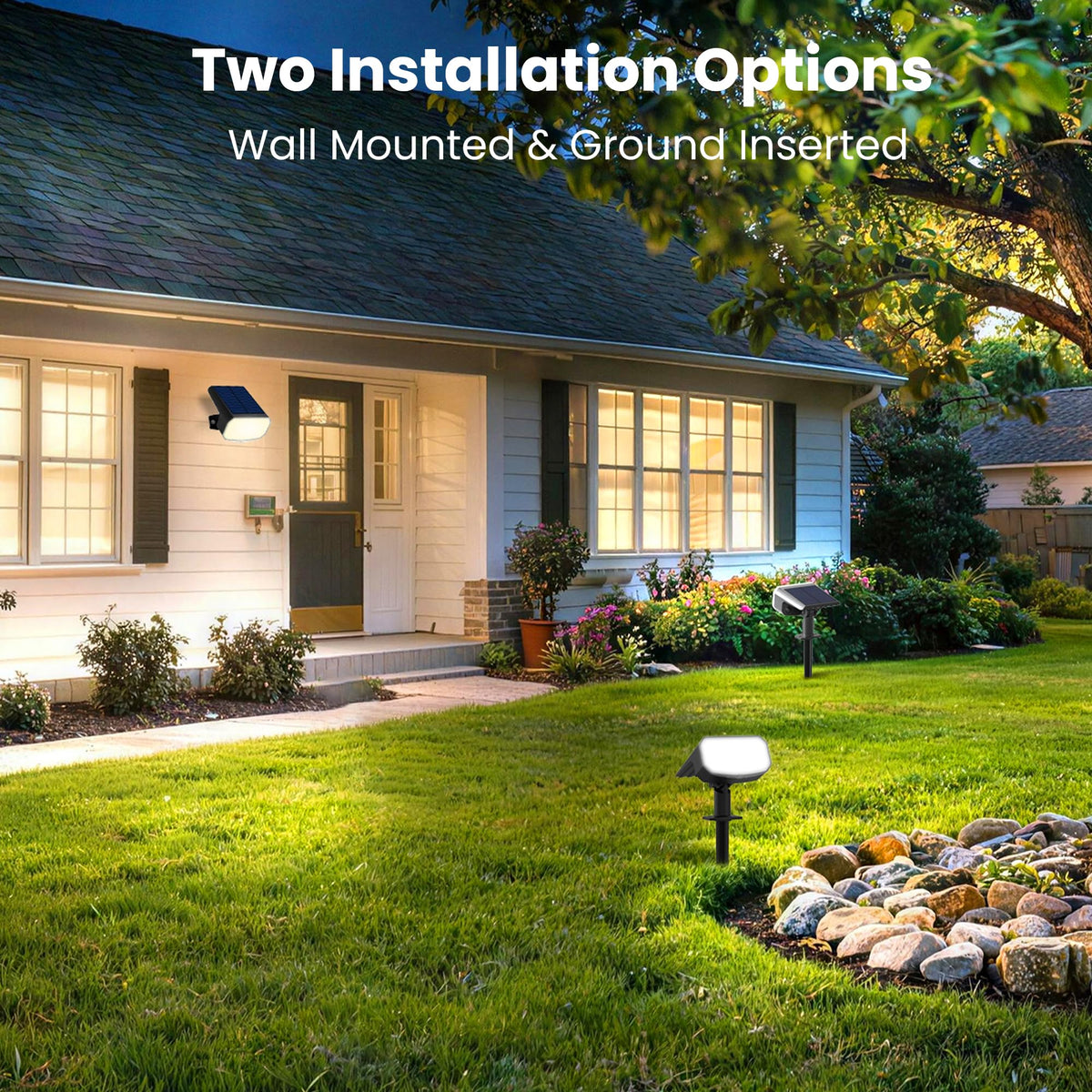 JEJOT solar spotlights wall-mount option adds vertical outdoor lighting