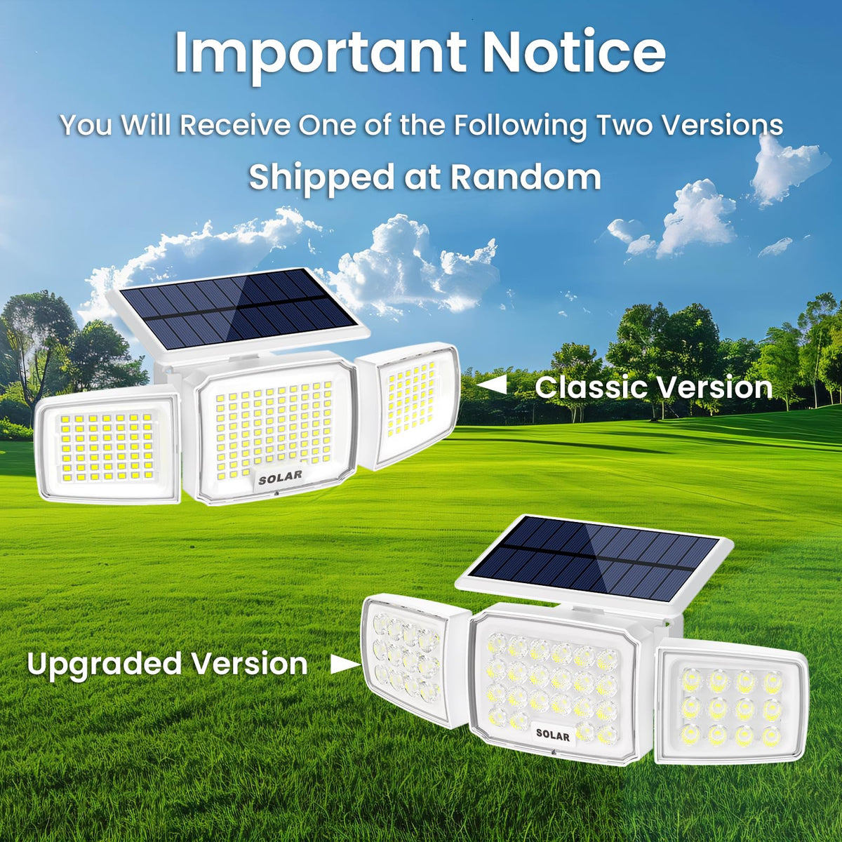 JEJOT three-heads solar light angled for versatile mounting and wide-area illumination