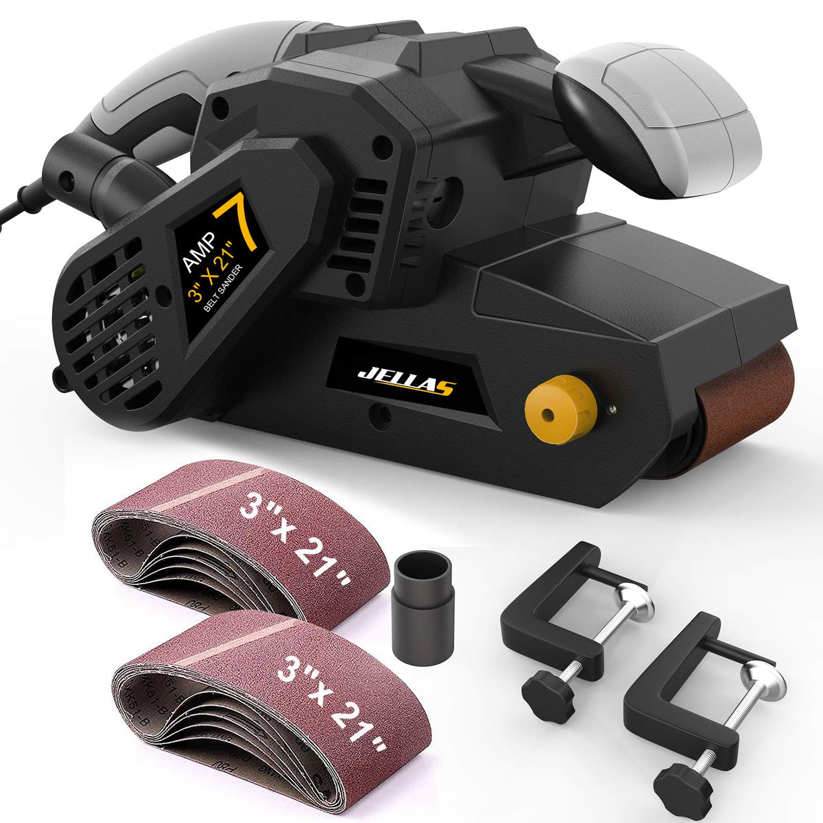 Jellas belt sander 3x21 inch unit for precise material finishing.