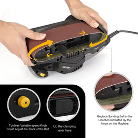 Jellas bench sander mode with clamps for hands-free operation.