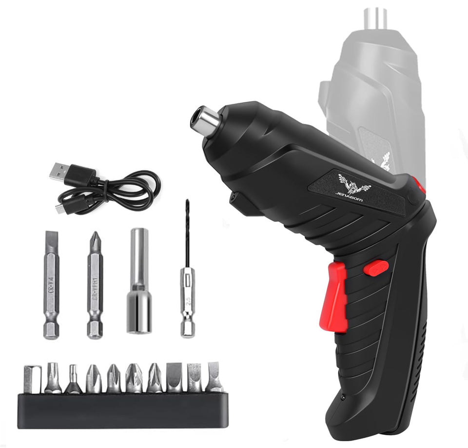 JENABOM 16-in-1 electric screwdriver front view with LED for precision.