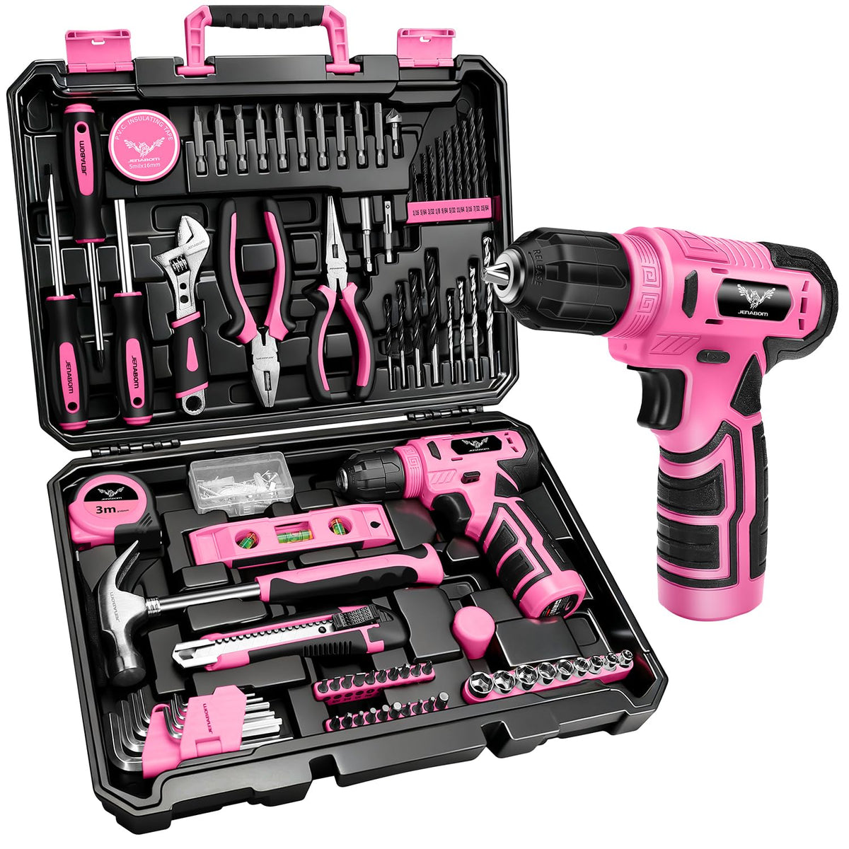 JENABOM 8V cordless drill with LED light for precise home repairs
