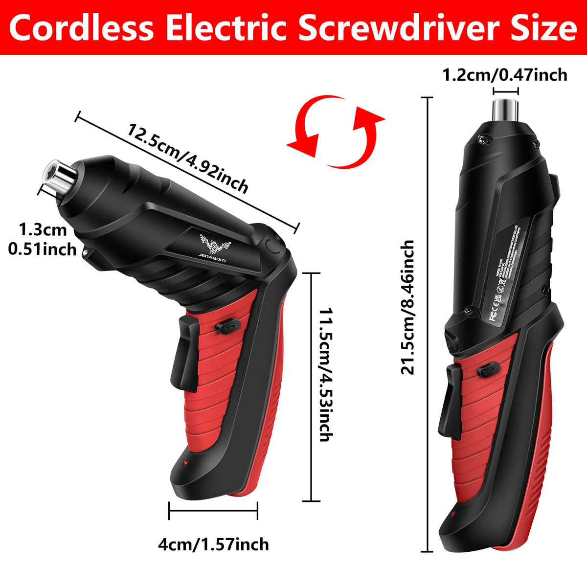JENABOM screwdriver in action driving screws during furniture assembly.