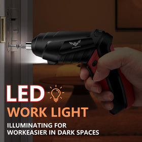 JENABOM electric screwdriver with LED light for precise screw driving in dark areas.