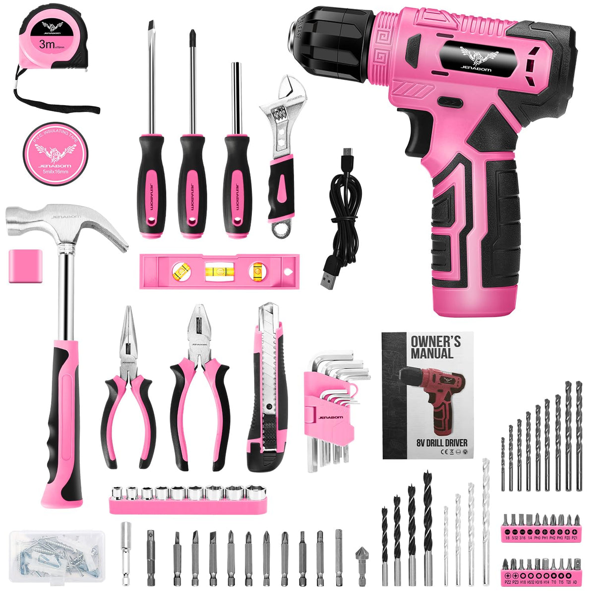JENABOM ergonomic pink handle enhances comfort during use