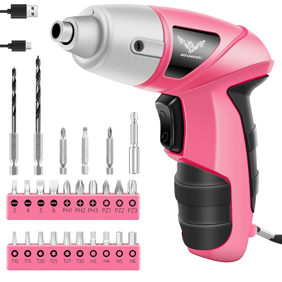 JENABOM pink cordless screwdriver body, compact and easy to handle.