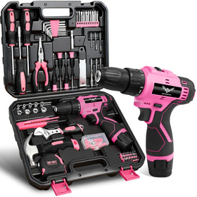 JENABOM pink drill with LED lights up workspace for precise drilling