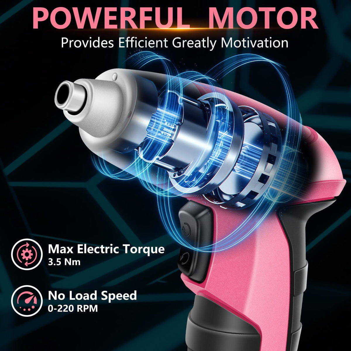 JENABOM USB-rechargeable 1300mAh battery powers quick tasks.