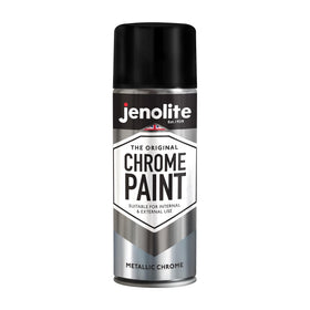 Jenolite Chrome Spray Paint on metal for durable chrome shine.