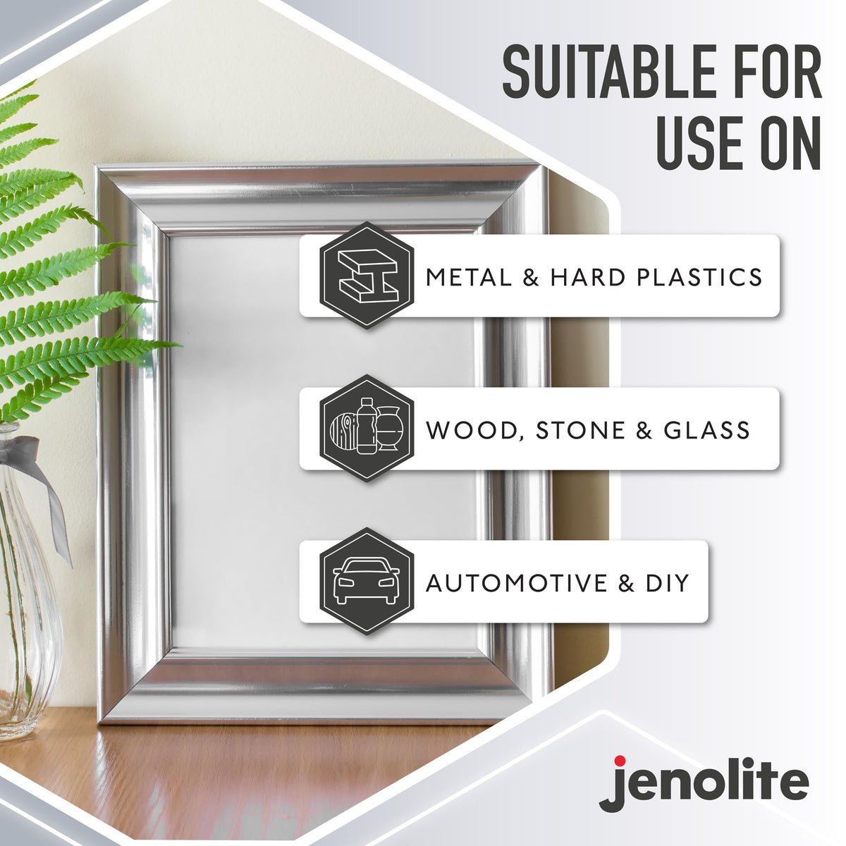 Jenolite Chrome Spray Paint on wood for metallic look.