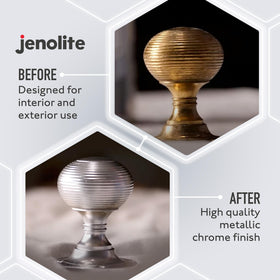 Jenolite Chrome Spray Paint on radiators for durable heat-ready chrome.