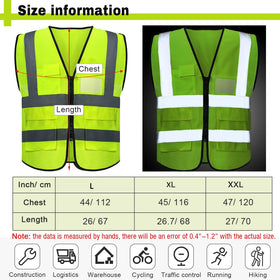 JenPen safety vest back view showing 360-degree reflective coverage for safety.