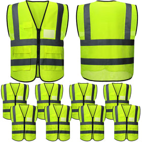 JenPen safety vest front view with reflective panels for daytime and night visibility.