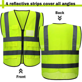JenPen safety vest zipper detail for easy on/off and secure fit.