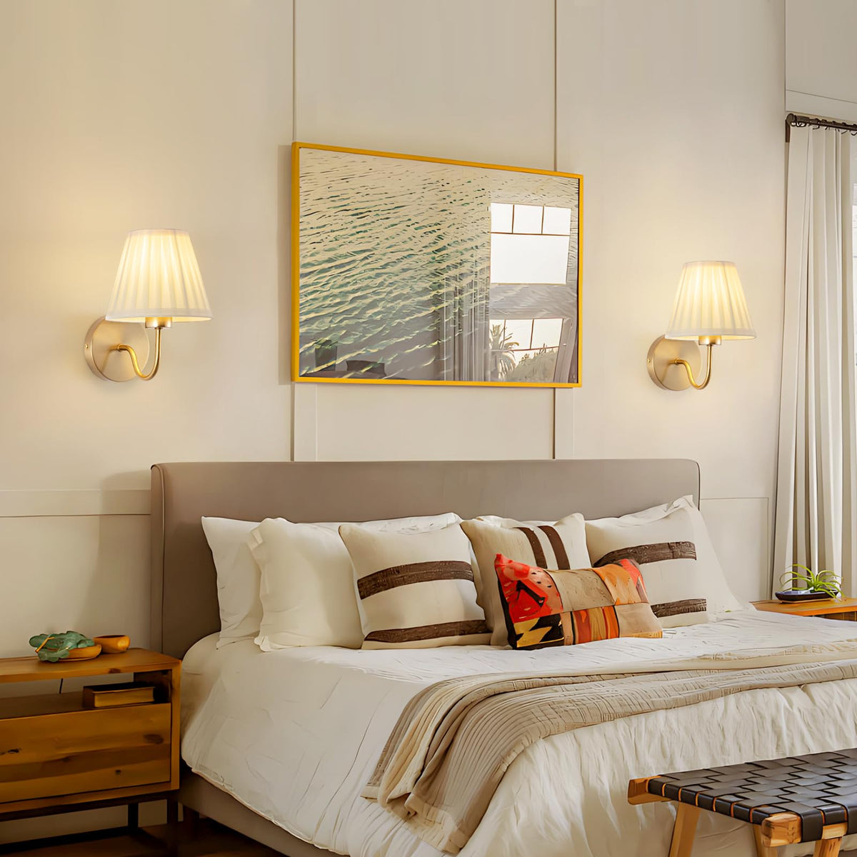 JERANDO bedroom entryway sconce adds soft, inviting glow.