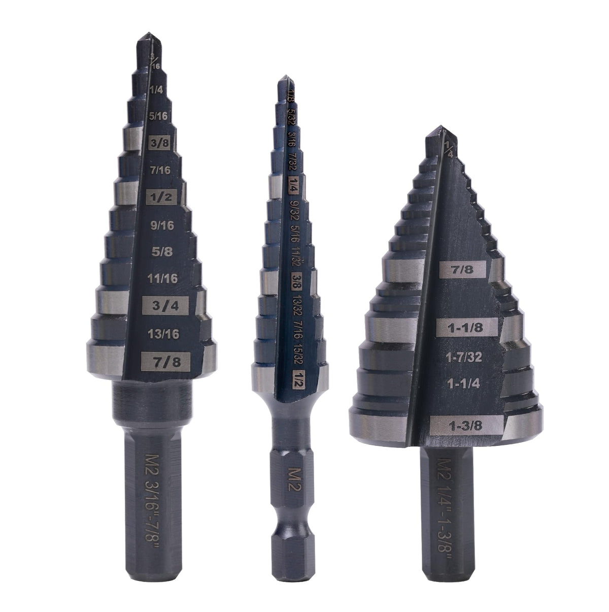 Jerax Tools step drill set overview with multiple sizes for metal and wood