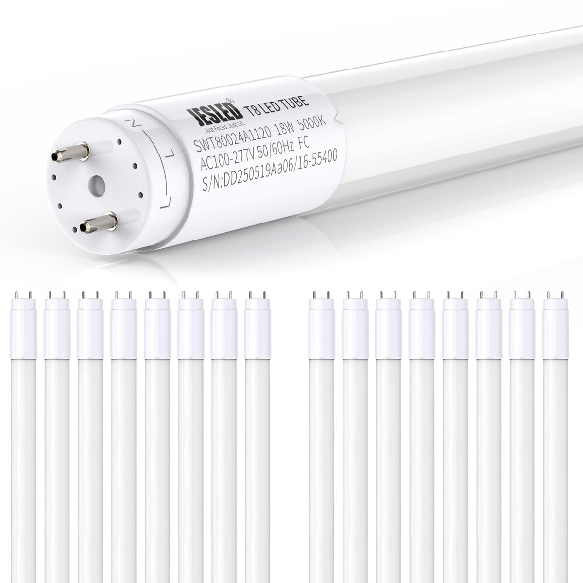 JESLED 16-pack T8 LED bulbs ready for plug-and-play installation