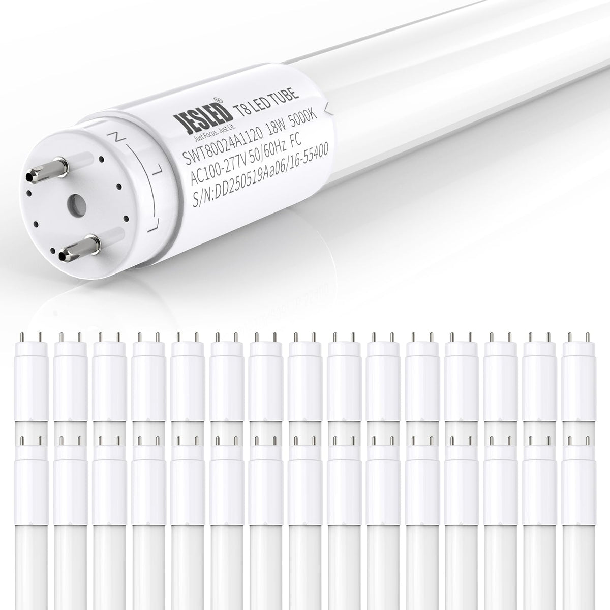 JESLED 4ft T8 LED tube with glass housing for durable, diffused illumination.