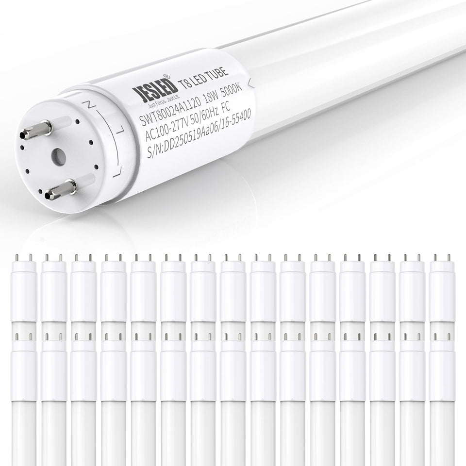 JESLED 4ft T8 LED tube with glass housing for durable, diffused illumination.