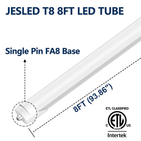 JESLED 8ft LED tube delivers 6000+ lumens for bright workshop lighting.