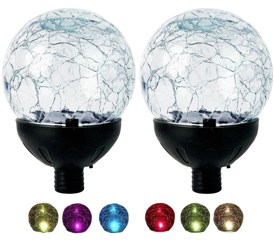 Jesokiibo cracked-glass-ball light closeup enhances garden ambiance with crystal-like sparkle.