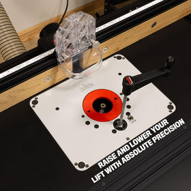 JessEm Rout-R-Lift 3.5XT above table bit change feature speeds workflow.