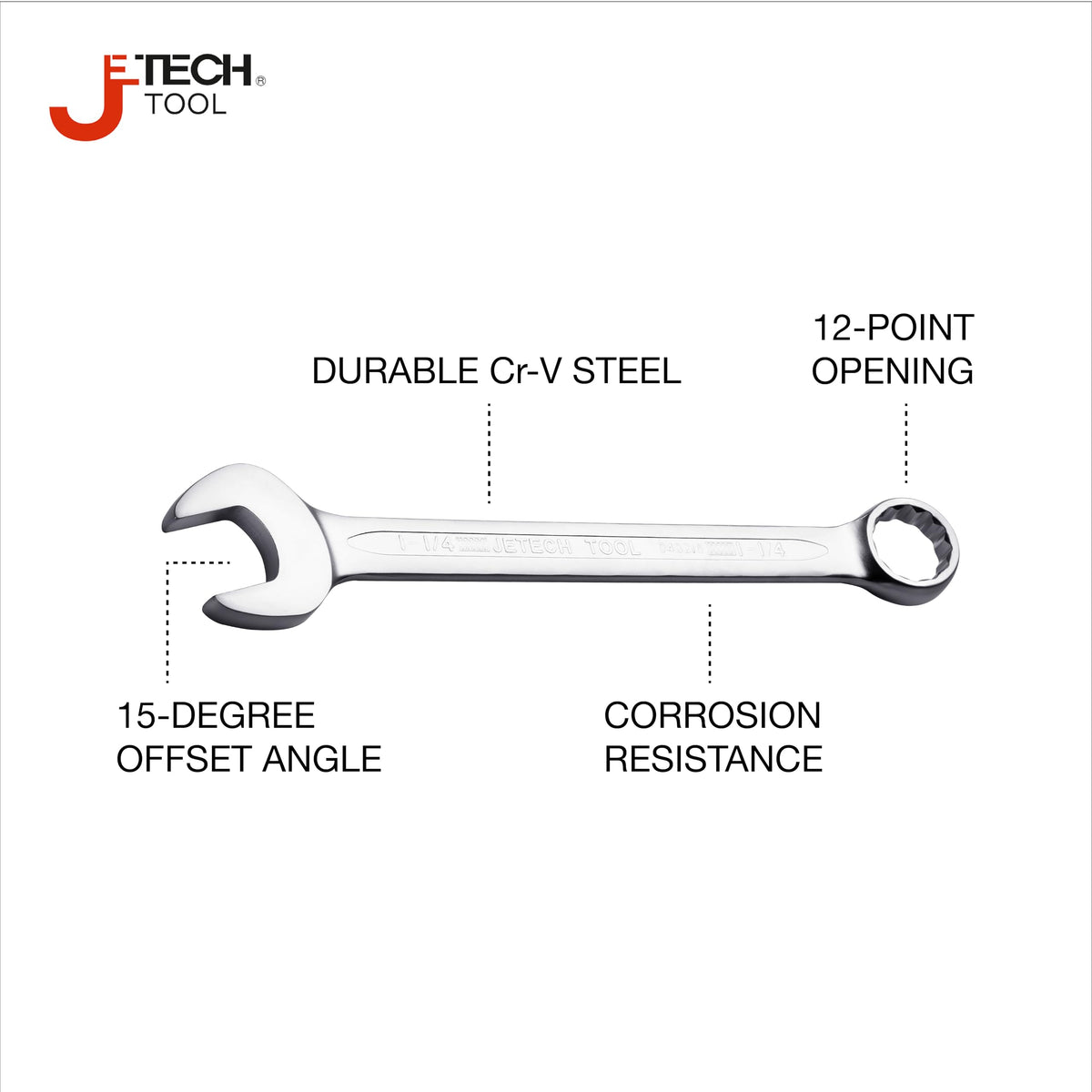Jetech 1-1/4 inch combination wrench 15-degree offset provides knuckle clearance during tight engine work.