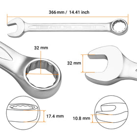 Jetech 32mm wrench showing 12-point box end for precise fastener engagement