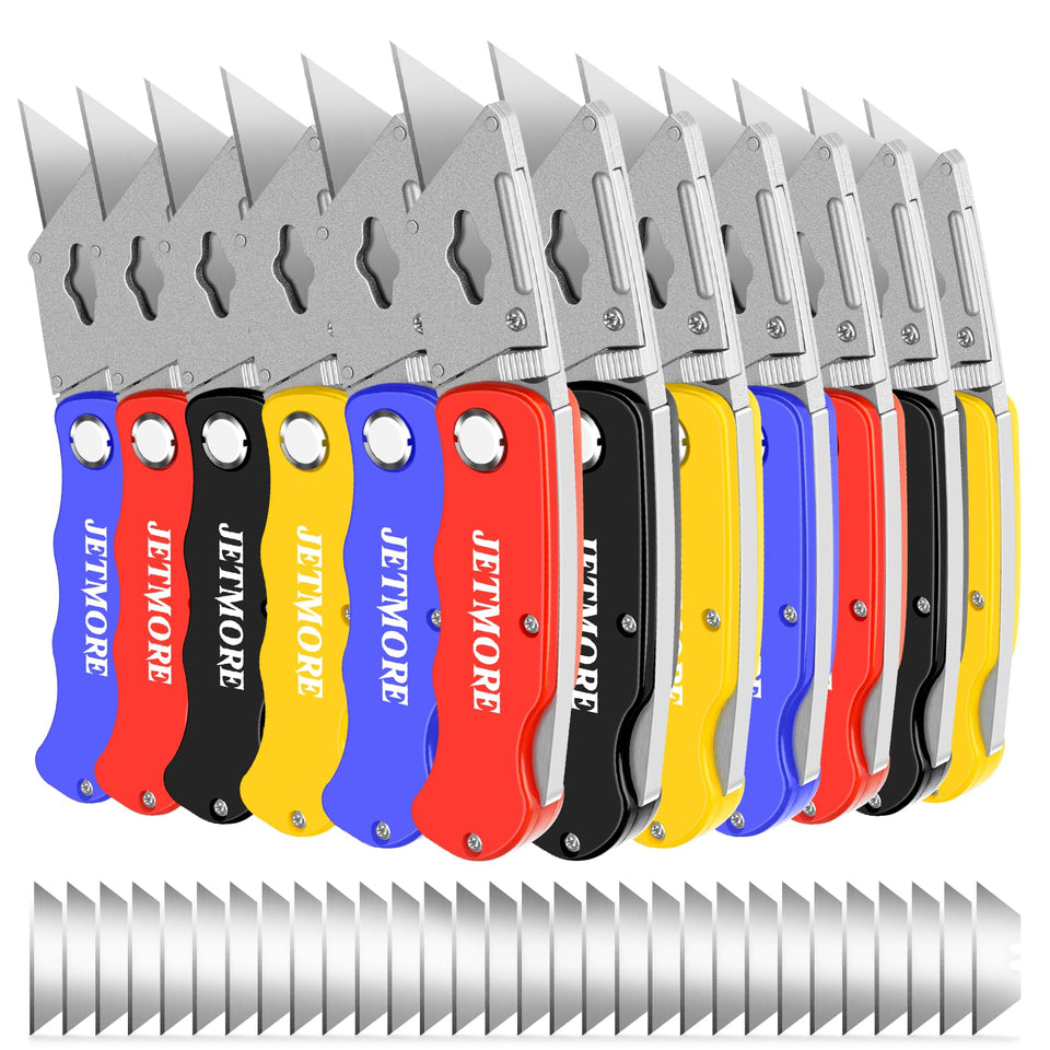 Jetmore 12-pack folding box cutter in action cutting cardboard smoothly.