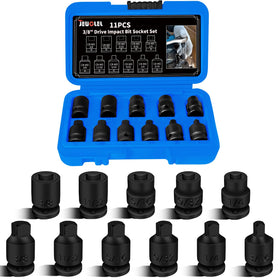 JEUCLEL 11pcs 3/8 drive impact bits set in case for quick access.