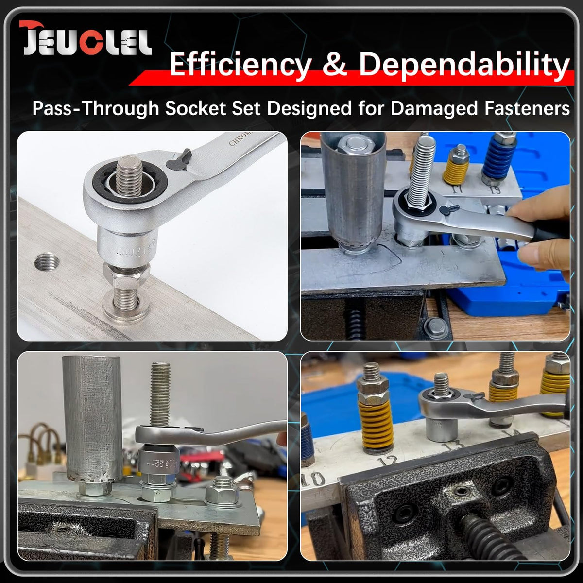 JEUCLEL go-through sockets close-up showing anti-slip function.