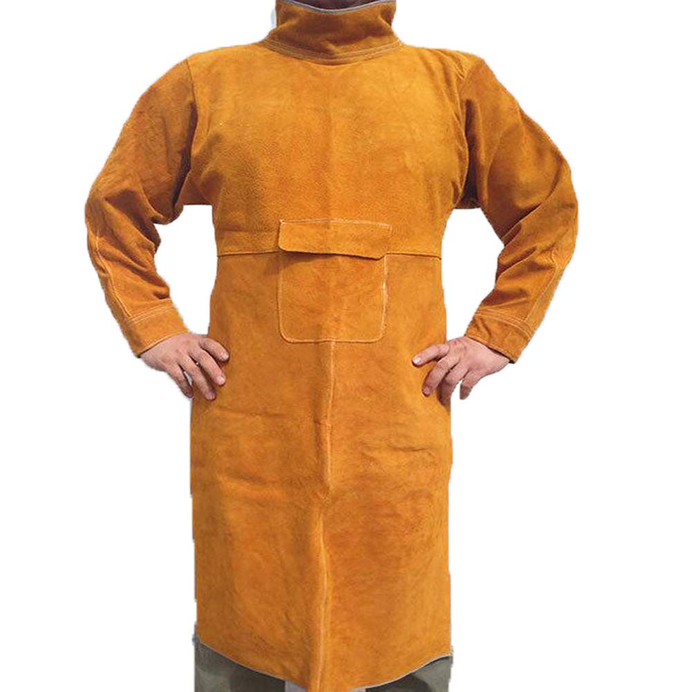 Jewboer Leather Welding Apron front view shows full torso protection and sturdy build