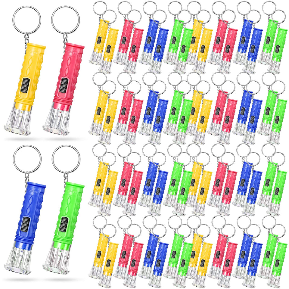 Jexine mini flashlight keychain with LED light on a keyring for easy nighttime visibility.