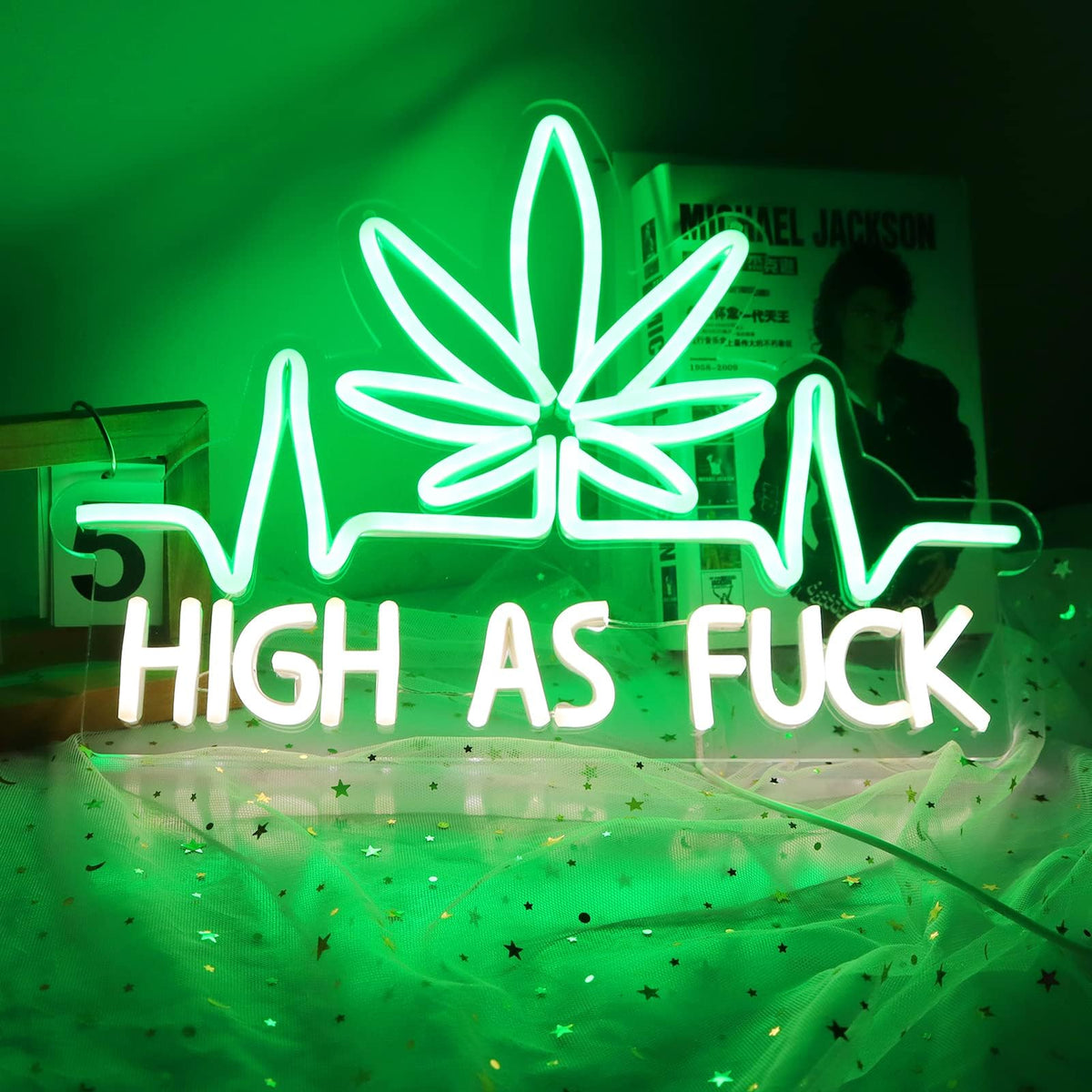 JFLLamp Leaf Weed neon sign glows bright green for vibrant living room decor