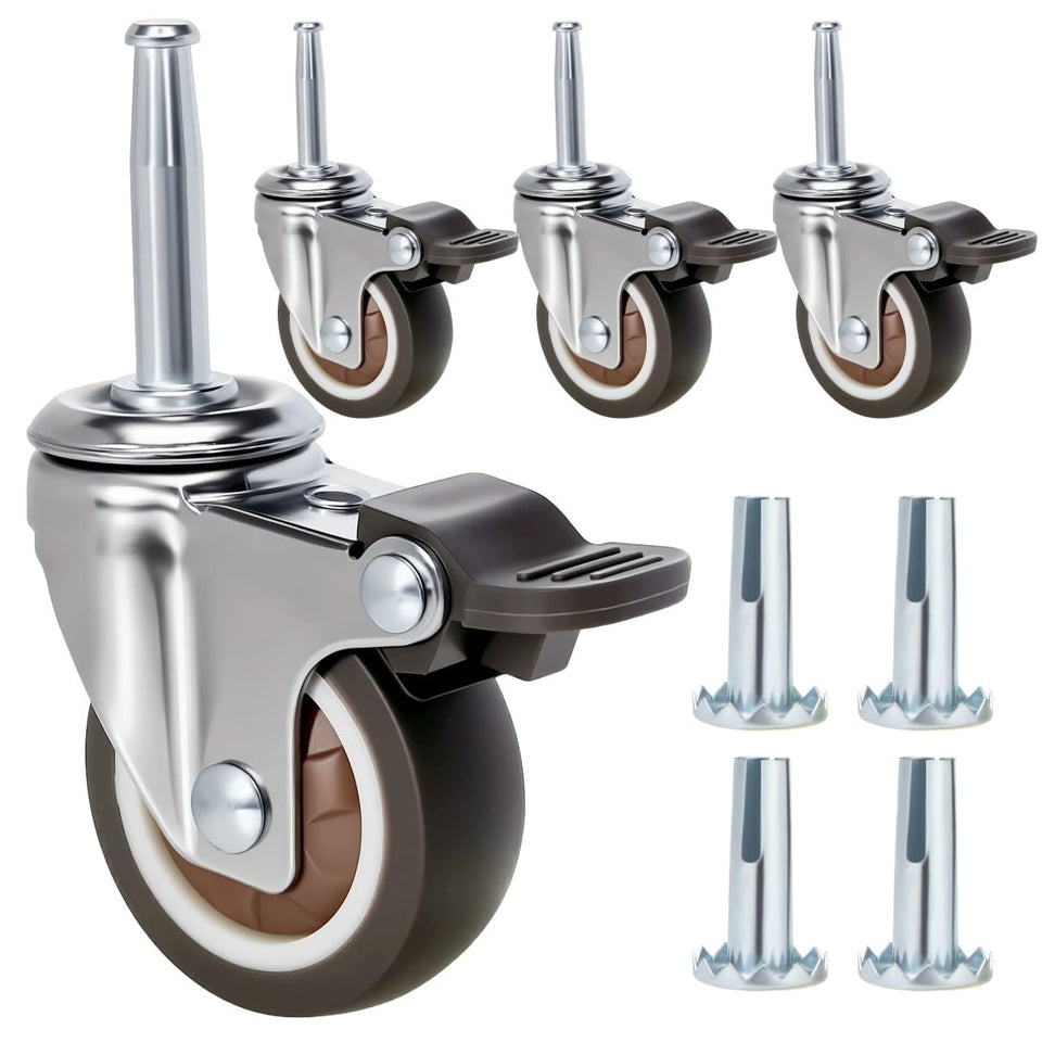 JGJC 2in non-marring rubber caster wheels on hardwood floors, quiet glide.