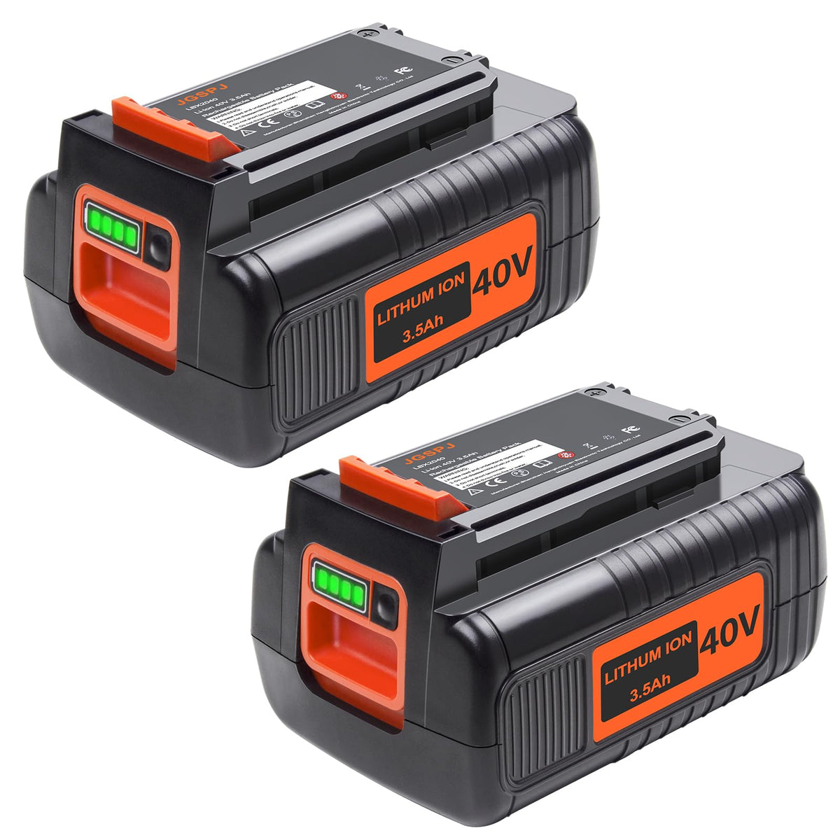 JGSPJ 40V battery pack powering compatible Black and Decker tools.