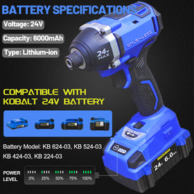 JGSPJ 6.0Ah battery for Kobalt 24V compatible with KB624-03 devices.