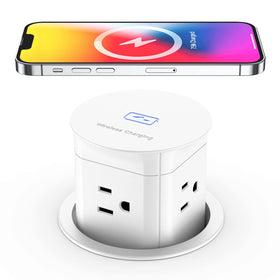 Jgstkcity pop-up outlet with 15W wireless charger on top for quick charging.